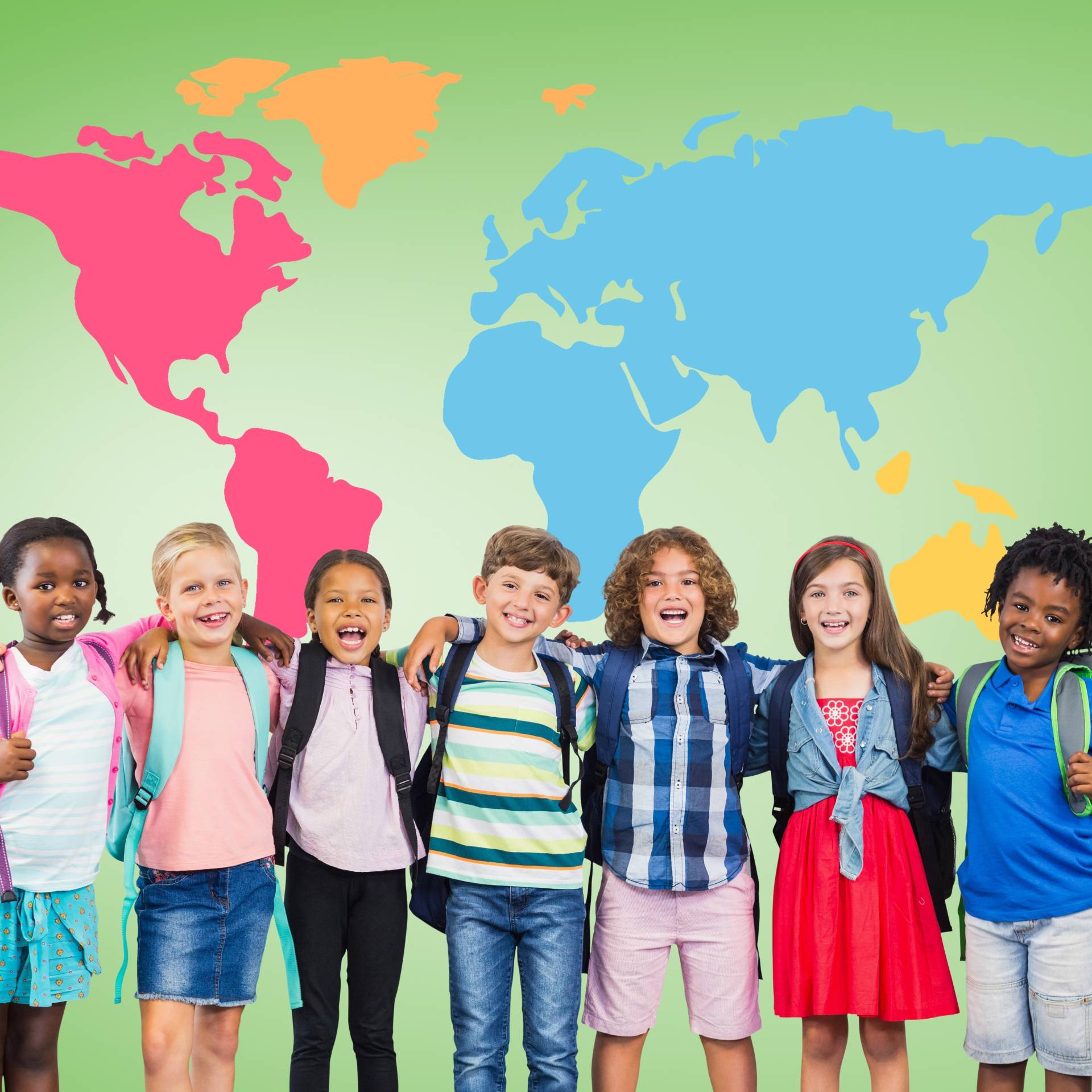 dreamstime_xxl_97935029 multicultural kids in front of a map
