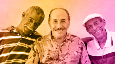 Views support group stock photo with 3 older men